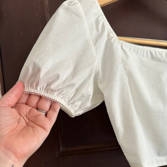 DOLLS KILL Current Mood | White Short Sleeve Crop Smocked | Size Medium - Picture 2 of 5